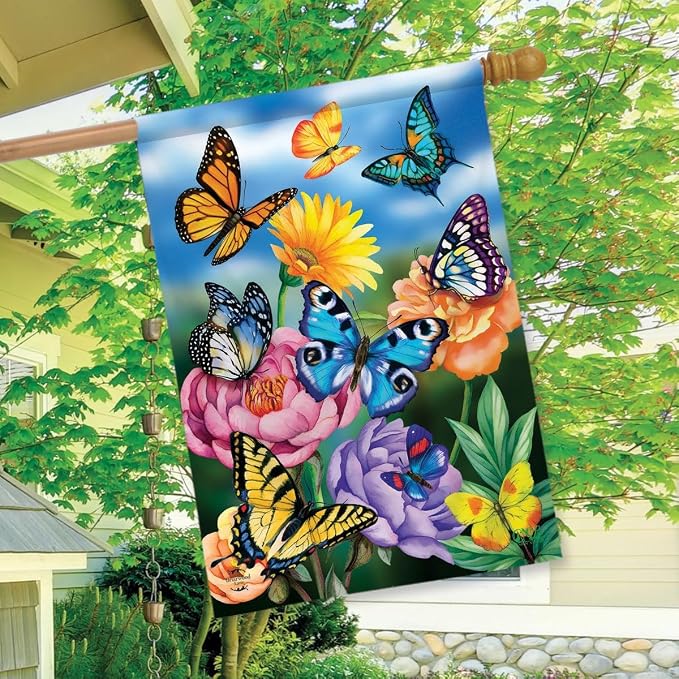 Briarwood Lane Butterflies In The Garden Spring House Flag