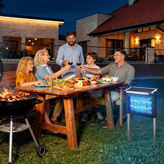 Solar Bug Zapper Outdoor with Projector Lights, 4500V Mosquito Zapper | Solar & USB Rechargeable, IPX5 Waterproof, Smart Dusk to Dawn, Cordless Insect Killer for Patio, Garden, Backyard, Camping