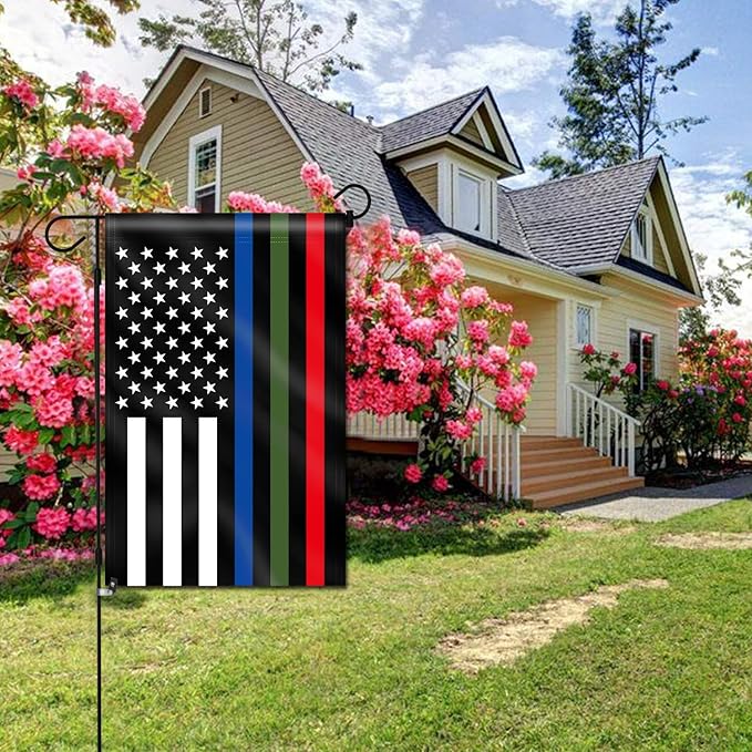 Anley Double Sided Premium Garden Flag, Thin Blue Green and Red Line US National Garden Flags - Weather Proof & Double Stitched - 18 x 12.5 Inch