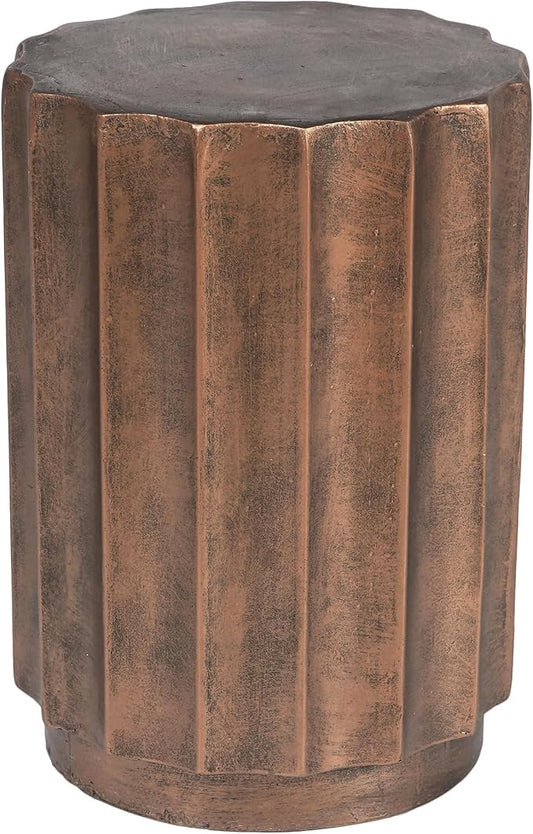 LuxenHome 18" Fiber Stone Outdoor Side Table, Bronze Finish Garden End Table, Round Porch Poolside Seating, Indoor Outdoor Use