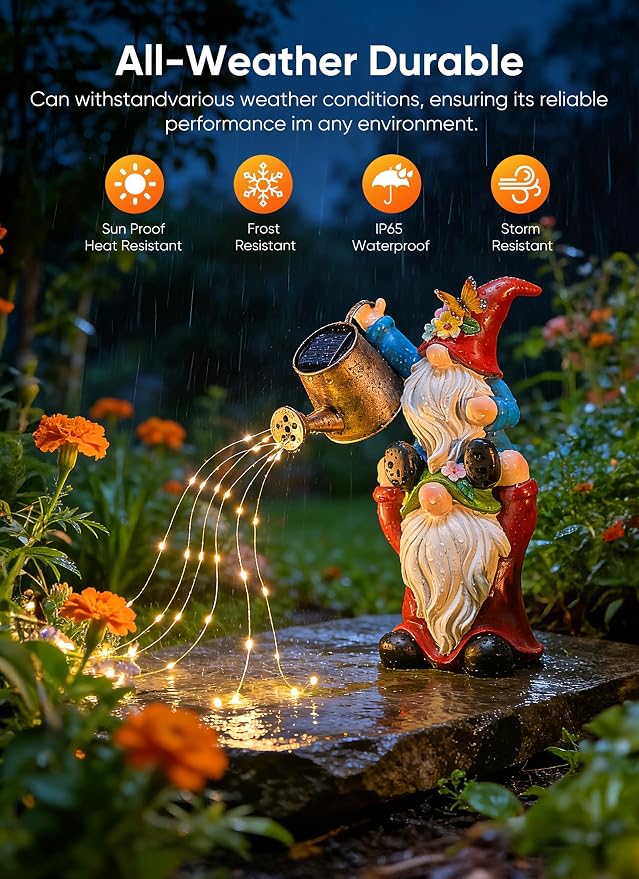 Brightown-Solar-Gnome-Garden-Decor-Statue with 36 LED Lights, Hand-Painted Resin, IP65 Waterproof Outdoor Decor for Patio, Lawn & Yard Decorations, Unique Mothers Day Gifts for Mom