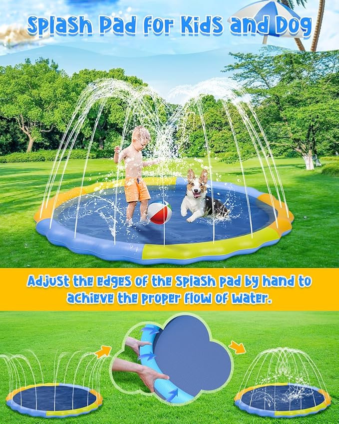 YSJILIDE Non-Slip Large Sprinkler Splash Play Mat,Splash Pad for Kids and Dog (Colorful, XXXXXL-120)