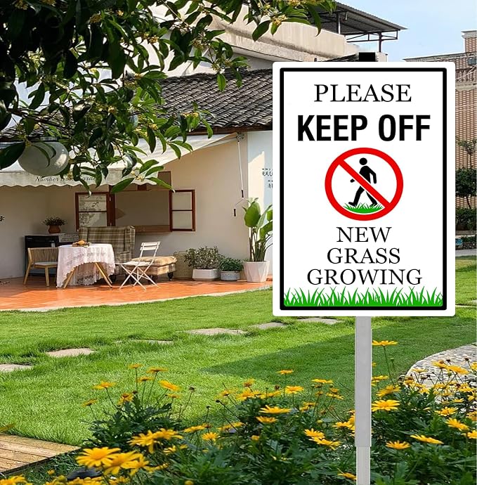 New Grass Growing Please Keep Off Yard Sign With Stakes Rustproof Reflective Aluminum Stay Off Grass Lawn Sign Stand for Home Garden Lawn Outdoor 8x12 In