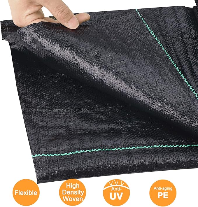 UWIOFF Weed Barrier Landscape Fabric, 3.2oz Premium Heavy-Duty Weed Blocker Fabric Gardening Ground Cover Mat, Weed Control Garden Cloth with U-Shaped Securing Pegs