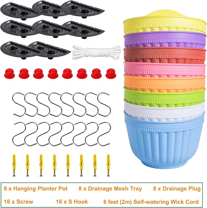 8 Pcs Colorful Resin Wall Hanging Planter Pot Vertical Garden Living Wall Mount Window Hang Indoor Outdoor Plant Flower Basket for Kitchen Herb Balcony Railing Shelf Fence Bedroom Trellis Decor Modern
