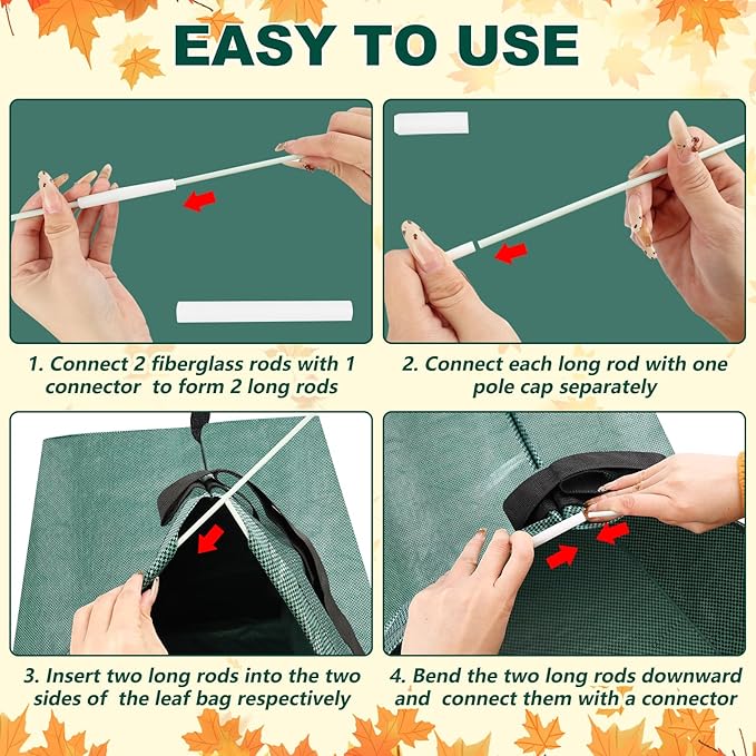 2 Pack 60 Gallon Large Leaf Collector, Dustpan-Style Lawn and Leaf Bags, Collapsible Yard Waste Bags Easy Storage & Transport, Reusable Leaf Pick Up Garden Bag for Leaves Grass Debris Lawn Trash