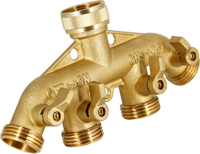 Lifynste 4 Way Brass Hose Splitter, 3/4" Heavy-Duty Brass Garden Hose Splitter, Garden Hose Adapter Connector