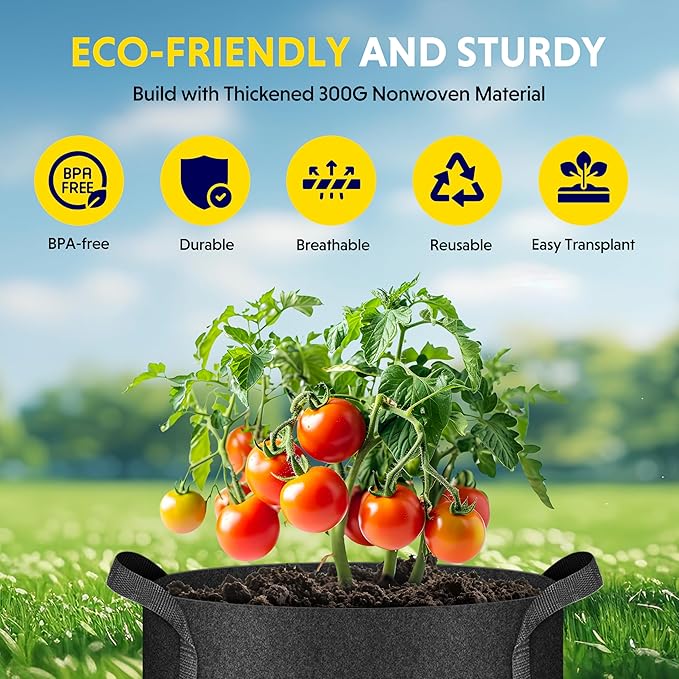 iPower 12-Pack 3 Gallon Grow Bags Heavy Duty Thickened Aeration Nonwoven Fabric Pots with Nylon Handles and 12 Labels for Planting Vegetables, Fruits, Flowers, Black