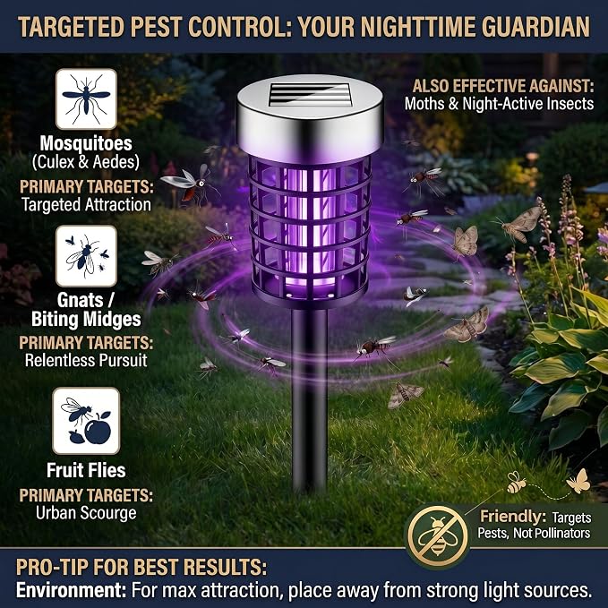 4 Pack Solar Bug Zapper Outdoor Waterproof Mosquito Repellent Outdoor Patio Mosquito Trap & Killer for Gnats, Moths, Flies, Small Flying Insect, Solar Powered Fly Zapper for Garden, Backyard, Camping