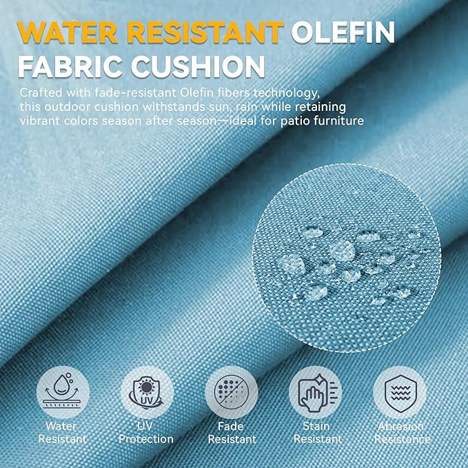 Outdoor Cushion Set for Furniture Patio Furniture, UV Resistant, Water Resistant - 6 Inch Thick Foam Garden Cushions– 24x24 Inch Patio Seat Covers for Chair/Sofa/Couch | Light Blue | 2-Pack |