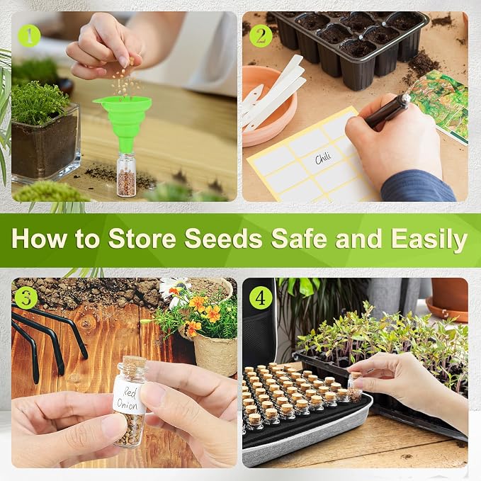 80 Slots Seed Storage Organizer with 40 Seed Envelopes, Sturdy Organizer Storage Box with Label Stickers, Glass Container for Flower Vegetable Garden Seed Saving (Seeds not Included)