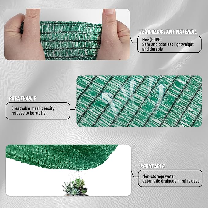 Cool Area 70% Sun Shade Cloth Mesh Tarp with Grommets for Plant Cover 8x10ft Patio Canopy Garden Pergola Greenhouse Car Barn Kennel Dark Green