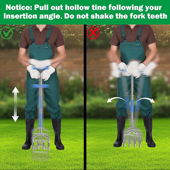 Manual Push Core Aerator Lawn Tool: Semi-Assembled Lawn Aerator with 4 Hollow Tine - Yard Aeration Tool for Lawn Grass Plug Air Aerators, Handheld Lawn Care Coring Soil Aerator