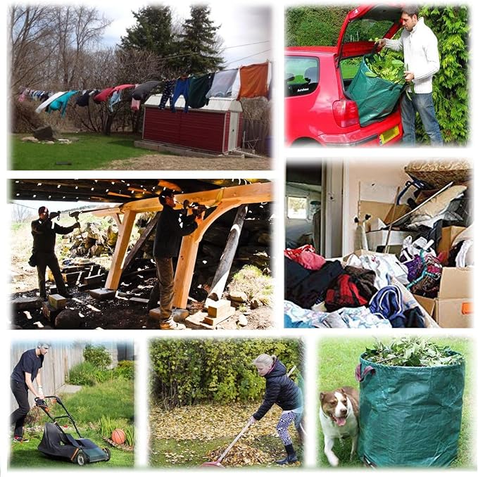Professional 3-Pack 106 Gallon Large Lawn Garden Bags(D31,H31 inch) Reusable Yard Waste Bags with Gardening Gloves for Leaf Bag,Yard Debris,Garden Pruning,Lawn Weeds Bag,Grass Clippings Bag 4 Handles