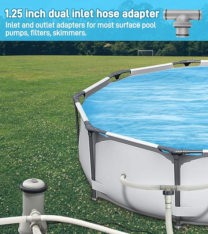 Pool Hose Connector for Leak-Proof Dual Seal and Stable Water Flow, 1.5" to 1.25" T-Joint Pool Hose Adapter for Pool Parts and Accessories Replacement, Easy No-Tool Install for Above Ground Pools