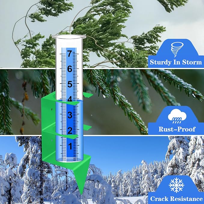 Rain Gauge Outdoor,7" Capacity Rain Gauge Outdoors Best Rated with Stainless Steel Mounting Rack Holder,Freeze Proof Plastic Large Rain Gauge for Yard Garden Fence Lawn Patio Farm (Green)