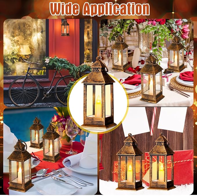 Hoolerry 24 Set 5.5'' Mini Lanterns with LED Candle for Wedding Centerpiece Vintage Decorative Hanging Small Lantern Battery Powered for Halloween Wedding Table Centerpiece(Retro)