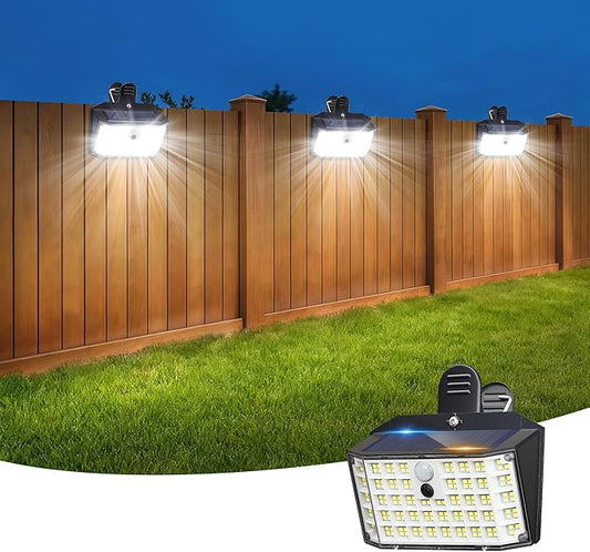 Clip on Solar Lights Outdoor with Motion Sensor, 600LM 176LED Solar Fence Lights Outdoor Waterproof, 3 Modes & Portable Security Lights for Chain Link Patio Deck Yard Garage (1Pack)