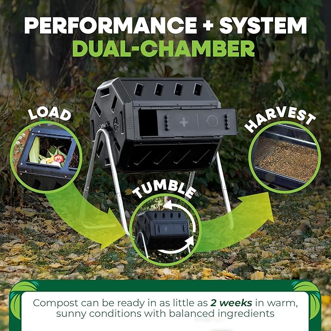 FCMP Outdoor IM4000 Dual Chamber Tumbling Composter (Black)