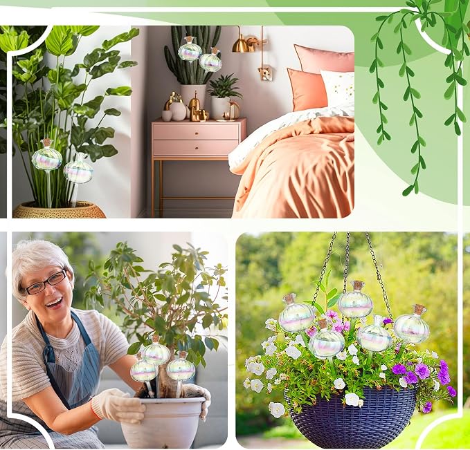 Yungyan 6 Pcs Glass Plant Watering Globes Self Watering Planter Insert Glass Water Bulbs for Indoor Plants Automatic Plant Water Devices for Indoor Outdoor Plants(Rainbow Color,9.84 Inch)