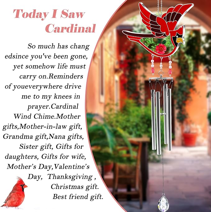 KY&Bosam Cardinal Wind Chimes for Outside Memorial Sympathy Gifts 20" Memorial Wind Chimes for Loss of Loved One Cardinal Sympathy Wind Chimes Bereavement Condolence Remembrance Gift for Loss of Mom
