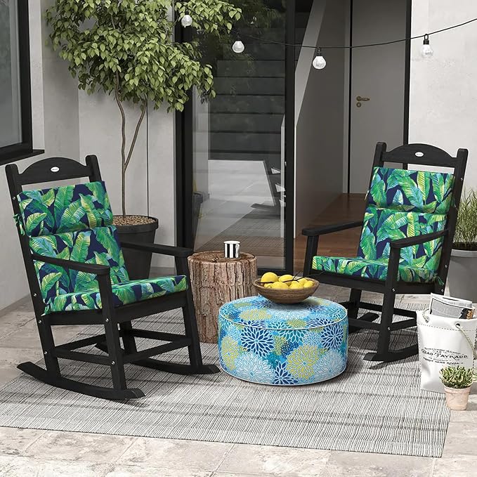 DYTXIII Outdoor High Back Chair Cushions Set of 2, 44"x22" Water Repellent Patio Seat Cushions with Elastic Sponge, All Weather Chair Pads for Rocking, Dining Chairs, Patio Furniture - Hanalei Lagoon