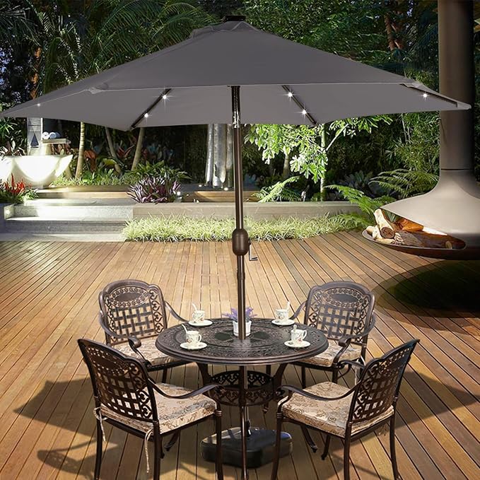 Blissun 7.5 ft Solar Umbrella, 18 LED Lighted Patio Umbrella, Table Market Umbrella