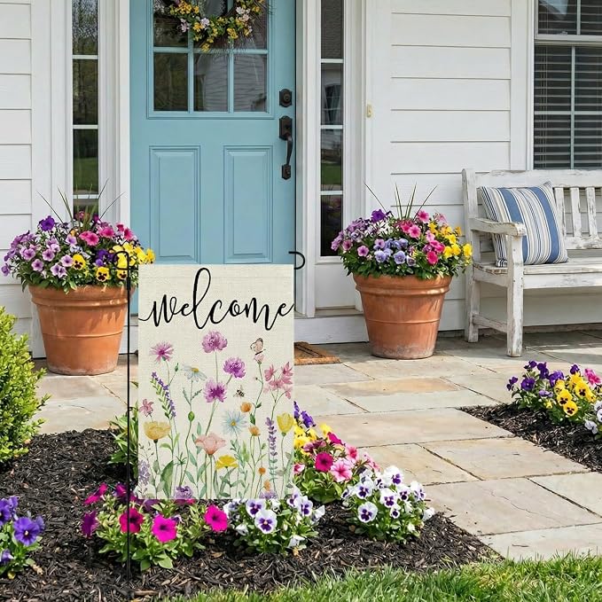 CROWNED BEAUTY Spring Wildflower Garden Flag Floral 12x18 Inch Double Sided for Outside Welcome Small Burlap Yard Seasonal Flag