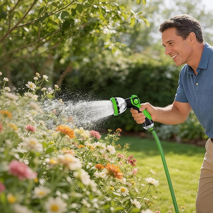 Besiter Garden Hose Nozzle, Hose Sprayer Nozzle with 10 Spray Patterns, Thumb Control On Off Valve, High Pressure Metal Water Hose Nozzle for Car Wash, Plants, Pets & Outdoor Cleaning, Green