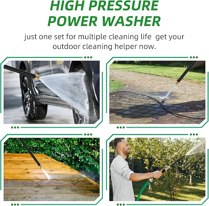 Jet Nozzle High Pressure Hose Nozzle for Garden Hose，Hydro Jet Nozzle Power Washer Wand for Garden Hose with 2 Different Nozzles and Quick Connectors for Car, Patio, Window Washing, Black