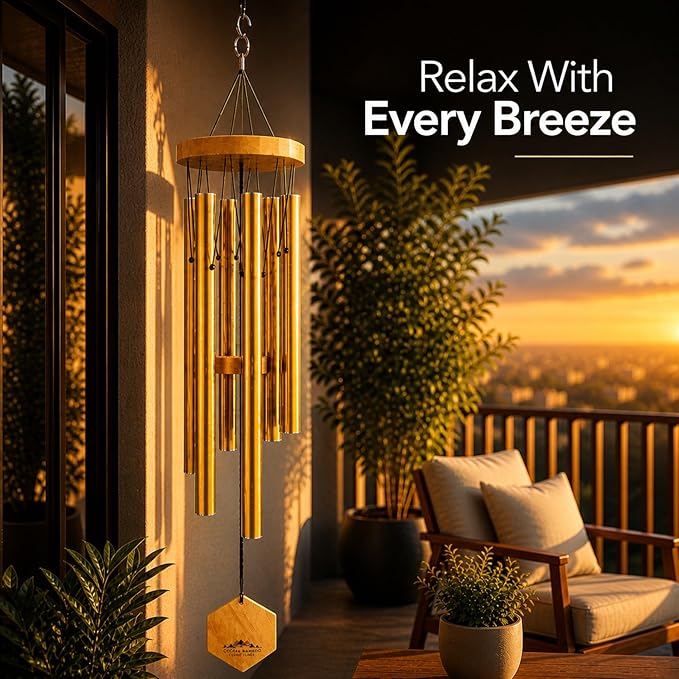 Bronze Wind Chimes for Outside, 29 Inch Hand Tuned G Major Pentatonic Wind Chime, Memorial Sympathy Gift for Loss of Loved One, Deep Tone Aluminum Bamboo Garden Patio Porch Decor