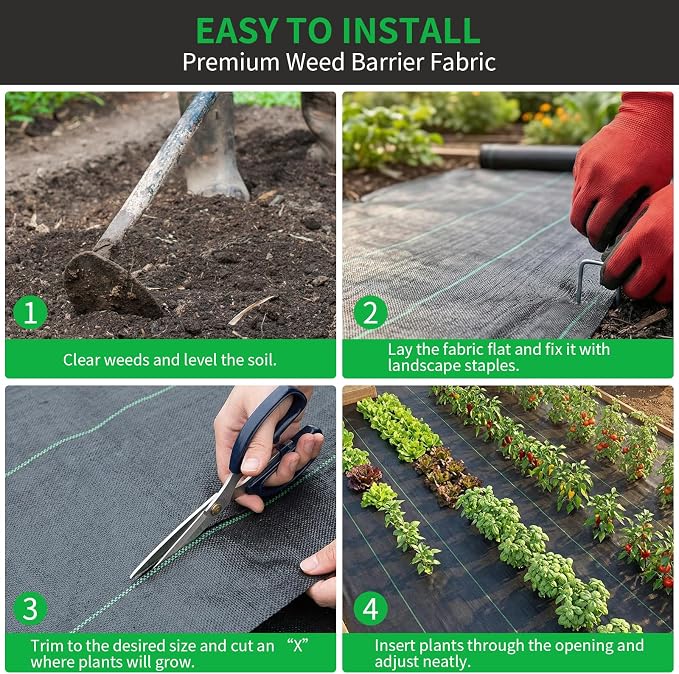 HOOPLE 4 ft x 100 ft Weed Barrier Landscape Fabric, 3.2 oz Heavy Duty Woven Geotextile Ground Cover, Water Permeable Garden Fabric for Gravel, Mulch & Driveway Base