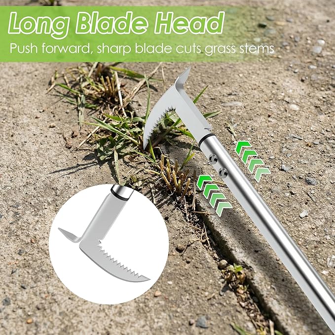 Crack Weeder Tool, 20-65" Adjustable Stainless Steel Long Handle Crevice Weeding Tool Heavy Duty L-Shaped Manual Garden Weed Puller & Remover for Sidewalk, Garden, Patio, Lawn