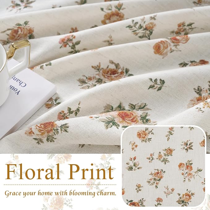 StangH Pinch Pleat Cafe Curtains 36 Inch Long Vintage Floral Linen Half Window Curtains for Kitchen/Bedroom,flowal Yellow,W26xL36,2 Panels（10 Plastic Hooks with 2 Extra）