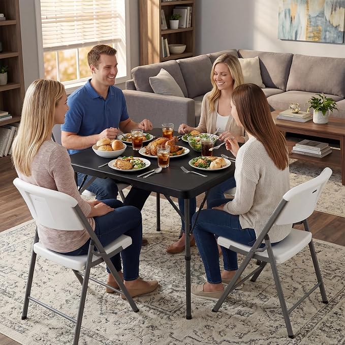 Byliable 34" Folding Square Card Table, Portable Heavy Duty HDPE Fold-in-Half Folding Table with Carrying Handle for Indoor/Outdoor Use – Ideal for Picnic, Camping, Parties, Black