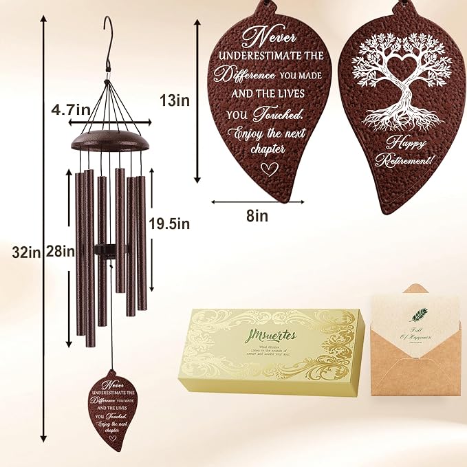 Retirement Wind Chimes for Woman Men,Happy Retired Gifts for Women Coworker Colleague Boss Teachers Nurses Friends, Going Away Gift Ideas,32"