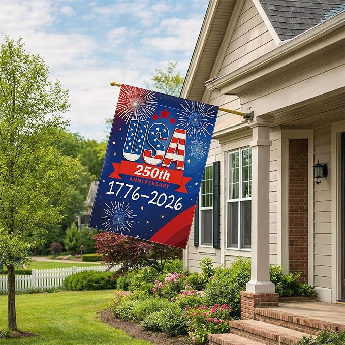 250 Anniversary USA Garden Flag, 250th Anniversary America Flag 1776-2026 Commemorative Patriotic 250 Year Banner 4th of July Yard Sign Double-Sided Waterproof Garden Flag 28x40 Inch