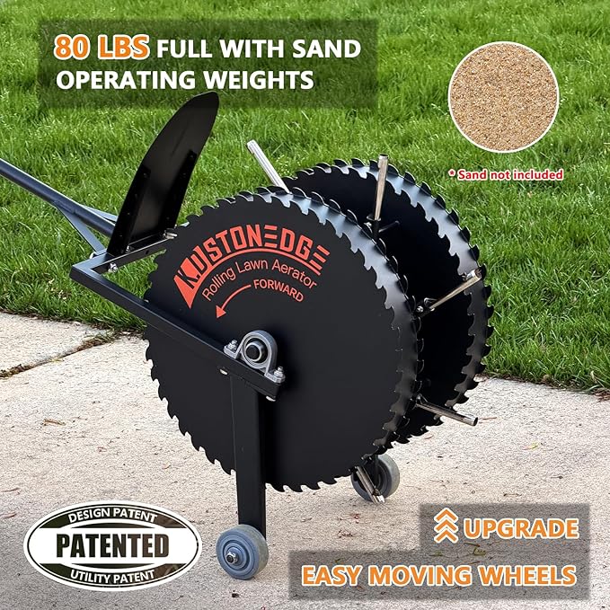 Patented Rolling Lawn Coring Aerator Yard Grass Pulling Plugs Manual Aeration Tool Push Roller Rotary Compacted Garden Soil Loosening