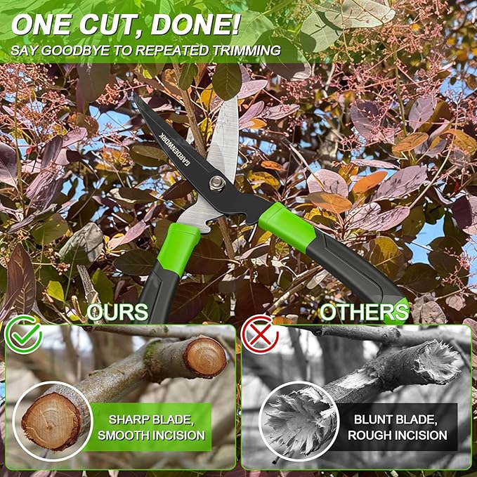 GARDENWORK Hedge Clippers Shears with Teflon Coated,High Carbon Steel Blades,Bush Cutters Trimmer with Comfort Grip Handles,Lightweight 16 in Garden Clippers for Gardening Yard