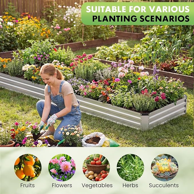 DUMOS Galvanized Raised Garden Bed Outdoor, 12x4x1ft 2 Pack Raised Metal Planter Box, Rust-Resistant Steel Garden Planter, Rectangular Gardening Flower Bed for Vegetables Flowers Herbs, Open Bottom