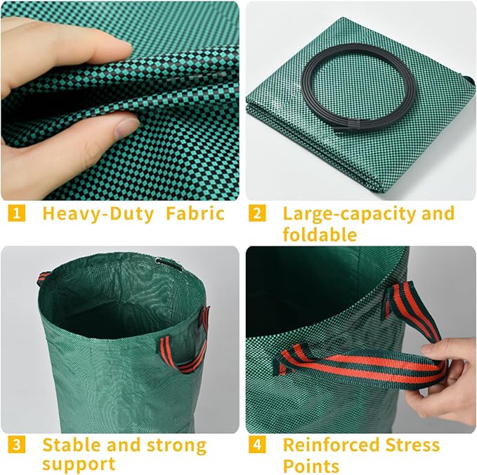 yard waste bags, 3 pcs, 80 gallon capacity, suitable for grass clippings, fallen leaves and tree trimmings, yard debris, grass clippings, foldable trash can