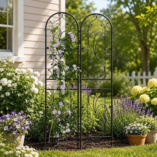 2 Pack 87x20in Garden Trellises, Sunflower Black Metal Coated Rustproof Trellis for Climbing Plants Outdoor, Roses, Vegetables, Vines, Cucumbers