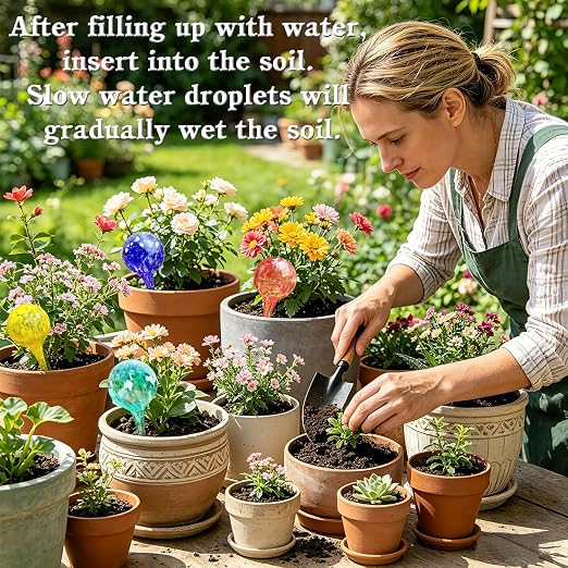 Plant Watering Globes - 6 Pack Colorful Glass Self Watering Bulbs for Plants, Automatic Plant Watering Devices for Indoor & Outdoor Use