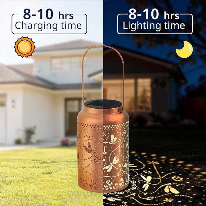 JEJOT Dragonfly Solar Lanterns Outdoor Waterproof, Mothers Day Gifts, Birthday Gifts for Women Mom Grandma,Metal Hanging Solar Lantern for Yard,Garden,Porch Landscape Deconrations-2 Pack
