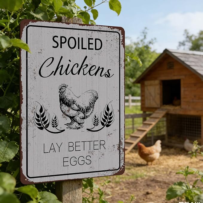 Funny Chicken Coop Sign Wall Decor Rustic Farmhouse Metal Chicken Signs for Coop Accessories Outdoor Wall Art Gift for Chicken Lovers Fresh Eggs Tin Sign for Yard Garden Home Kitchen Garden 8x12 Inch