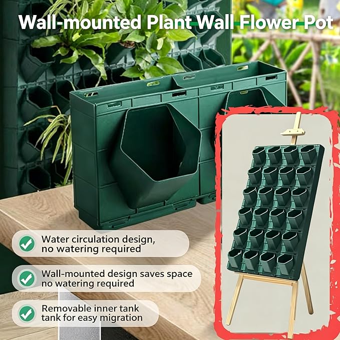 Living Wall Planter for Indoor Plants, Vertical Wall Planter System with 1 Stackable Pots, Wall Mounted Hanging Planter, Ventilation Design for Herbs, Succulents, Flowers (1Pot)