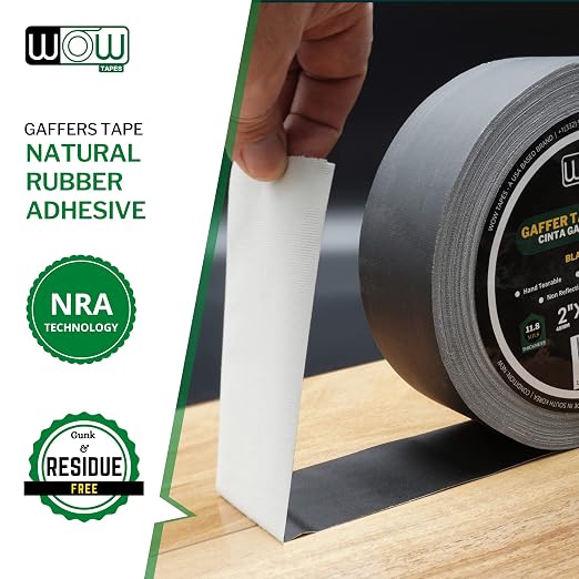 Wow Gaffers Tape 2 Inch Black - 50 Yards (Pack of 6), Residue Free, Non-Reflective & Heavy-Duty - Professional Grade Gaff Tape - Ideal for Photography Backdrop, Cables, Cords & Floor Taping…