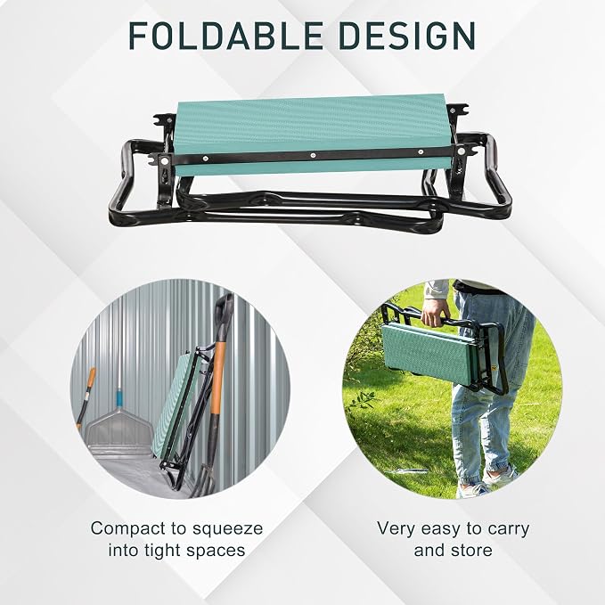 23.25x11x19.3in Durable Steel Garden Kneeler Seat Bench 330lb Weight Limit Fold-Flat EVA Foam Cushioned Dual-Function Pad