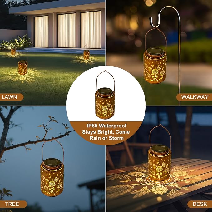 Sunflower Solar Lanterns, Birthday Gifts for Women Mom Grandma, Outdoor Waterproof Hanging Garden Decor for Patio, Yard