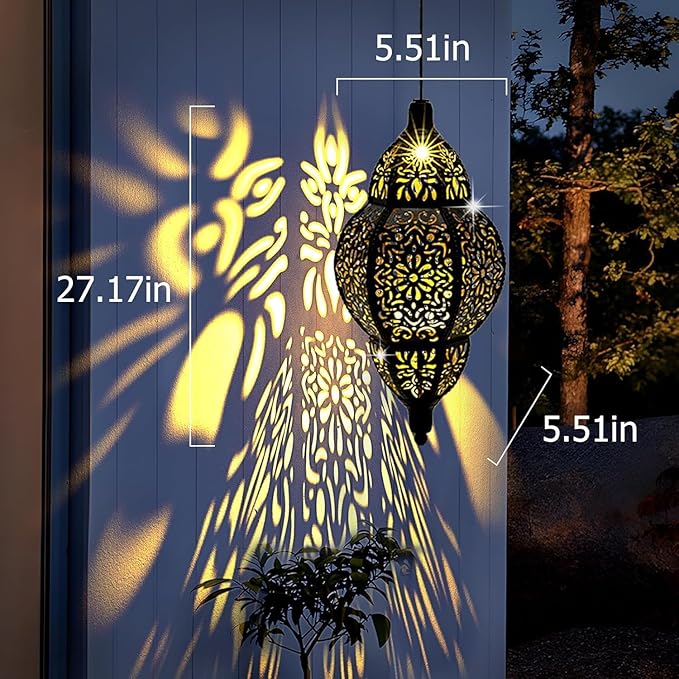 AIINY Hanging Solar Lantern Outdoor Decor,Moroccan LED Lights for Outside Garden Decorations 11.8In,Waterproof Lanterns Garden Gifts for Mom, Women, Patio,Yard(Black)